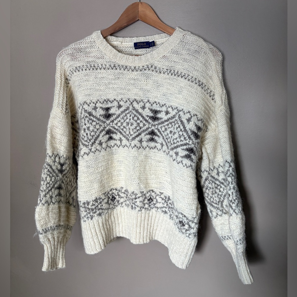 POLO Ralph Lauren cream Aztec sweater Wool Alpaca Aztec Nordic pullover sz L EUC